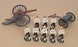 Unknown Brand ? UN27MS - 8x Metal Toy Soldiers + Cannon Appx 5.5cm Tall