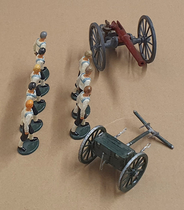 Unknown Brand ? UN27MS - 8x Metal Toy Soldiers + Cannon Appx 5.5cm Tall