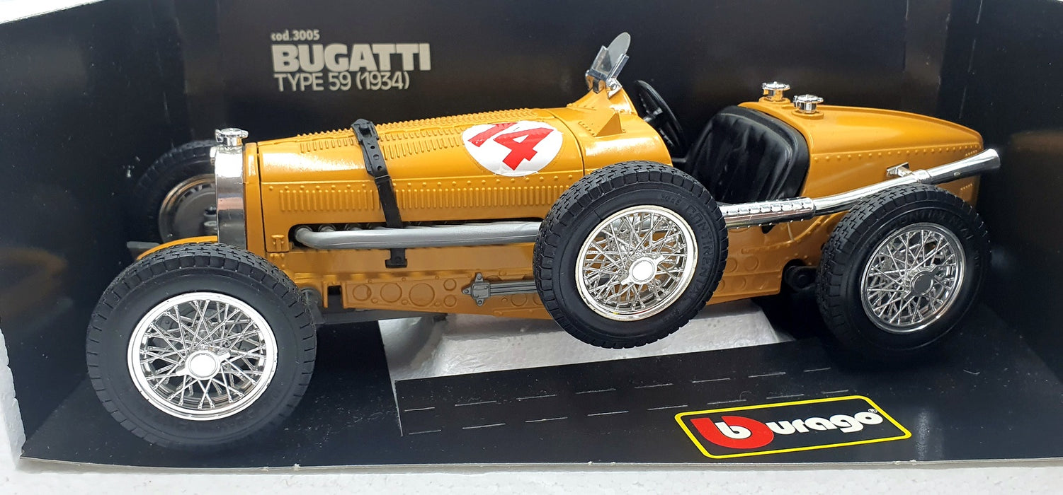 Burago 1/18 Scale Diecast 3005 - Bugatti Type 59 1934 #14 - Yellow 