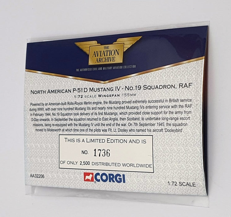 Corgi 1/72 Scale AA32206 North American P-51D Mustang IV KM272 19Sqn