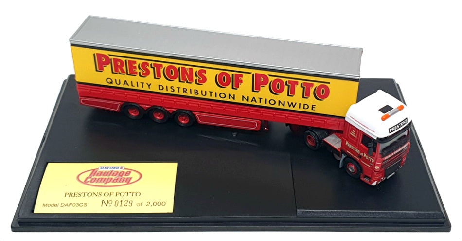 Oxford Diecast 1/76 Scale DAF03CS - DAF Truck & Trailer - Prestons Of Potto