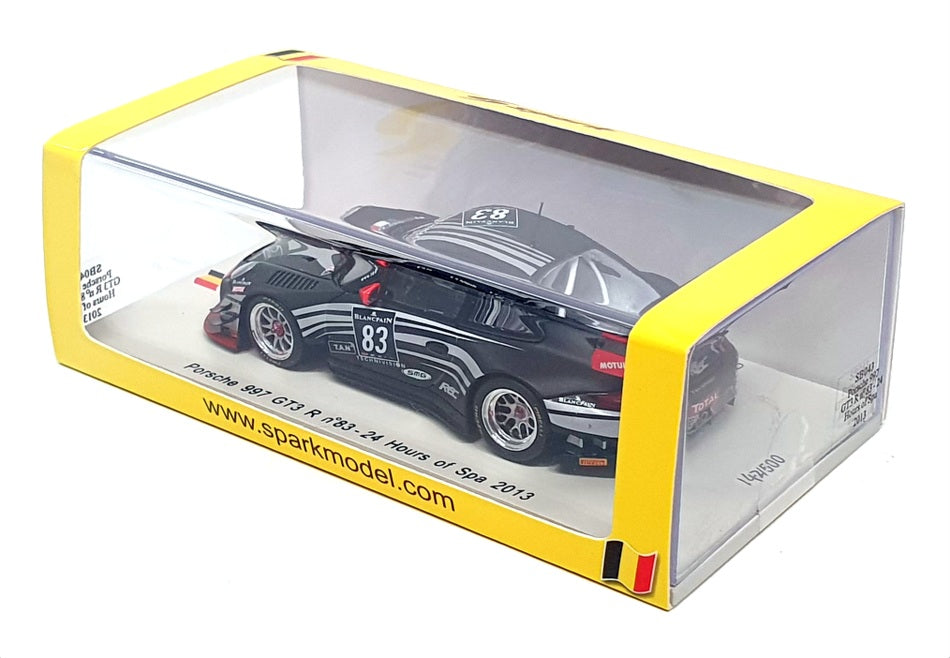 Spark 1/43 Scale SB043 - Porsche 997 GT3 R #83 24Hrs Of Spa 2013 - Black