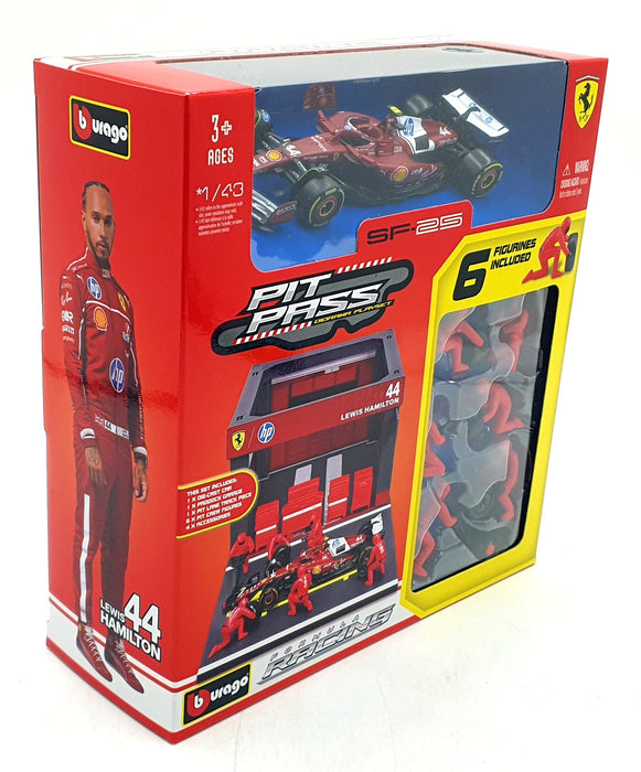 Burago 1/43 Scale 18-36865 - F1 Ferrari SF-25 Pit Pass Diorama 2025 #44 Hamilton