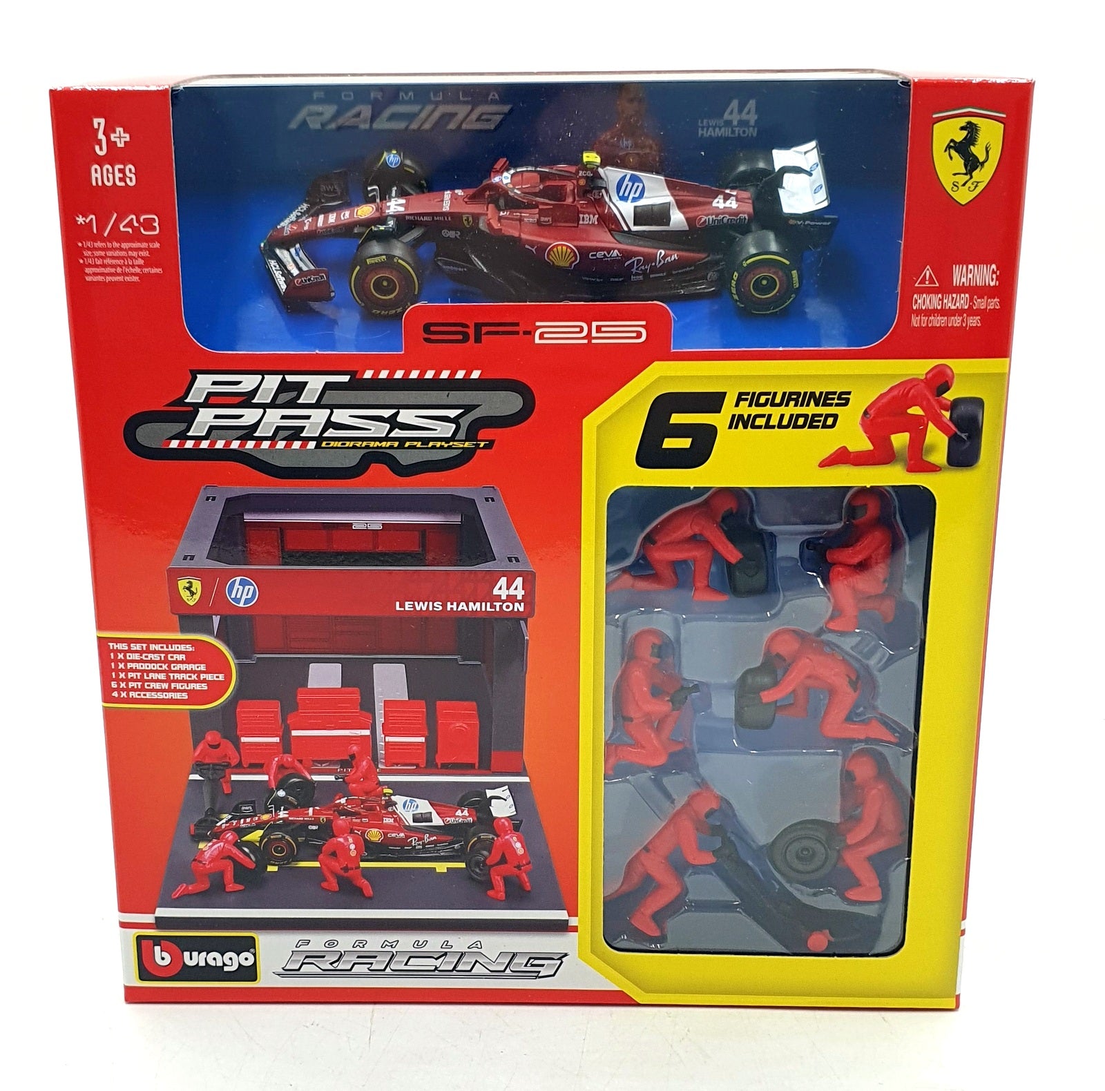 Burago 1/43 Scale 18-36865 - F1 Ferrari SF-25 Pit Pass Diorama 2025 #44 Hamilton