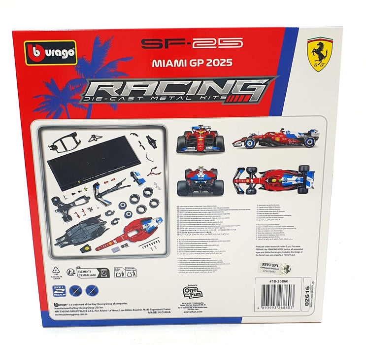 Burago 1/24 Scale Metal Kit 18-26860 - Ferrari SF-25 #44 2025 Miami L.Hamilton
