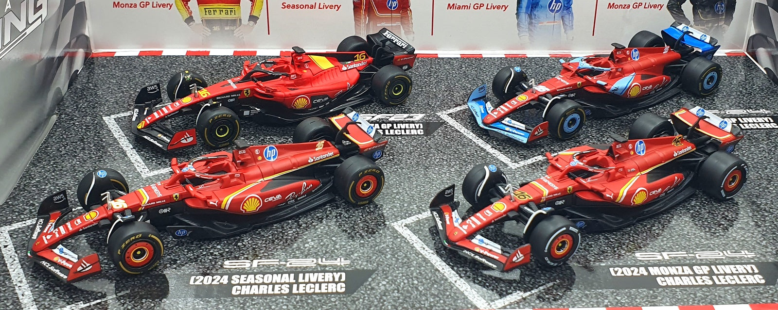 Burago 1/43 Scale 18-36848 - Ferrari F1 C.Leclerc 2023/24 SF23 SF24 #16 4 Pack 