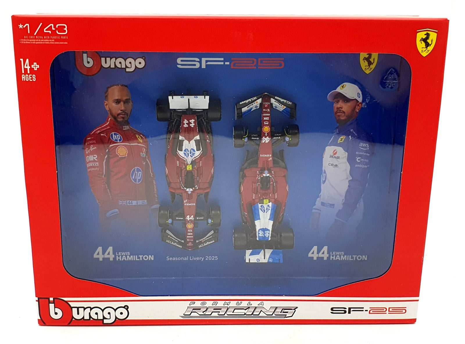 Burago 1/43 Scale 18-36856 Ferrari SF-25 F1 2025 #44 Miami/Seasonal Hamilton
