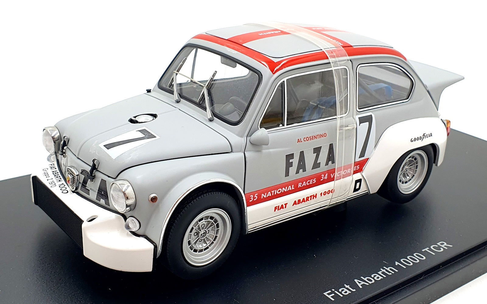 Autoart 1/18 Scale Diecast 72641 - Fiat Abarth 1000 TCR #7 - Grey/Red Stripes
