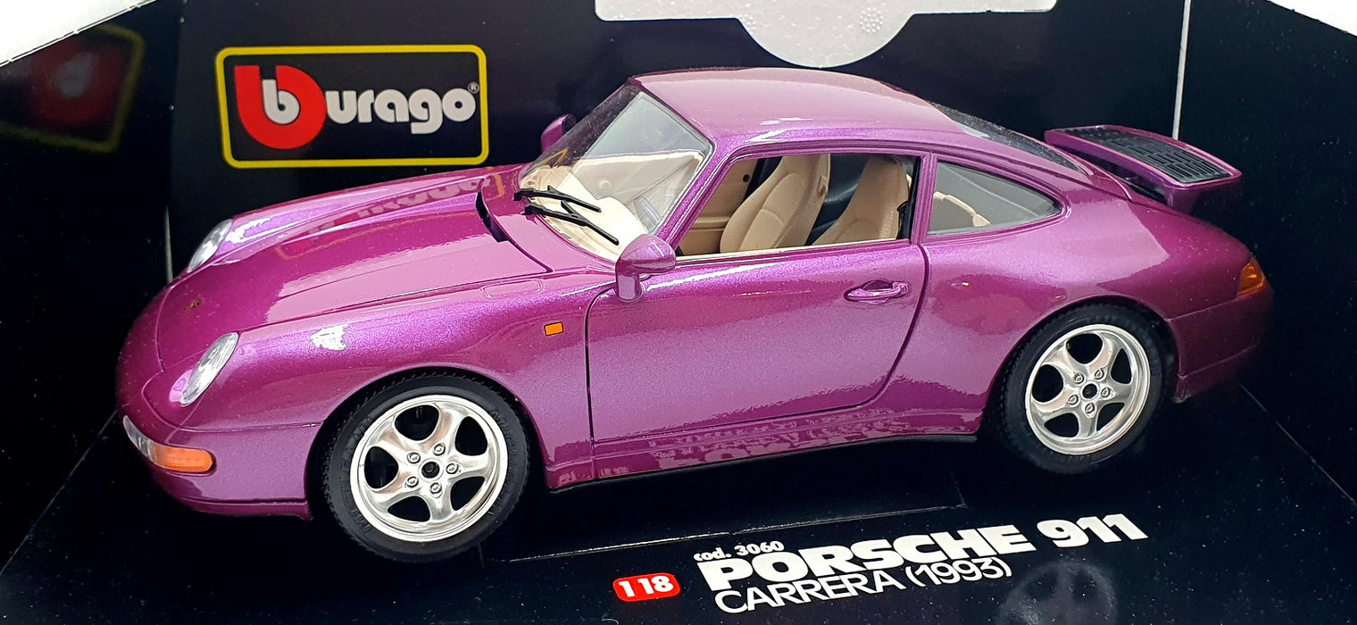 Burago 1/18 Scale Diecast 3060 - Porsche 911 Carrera 1993 Purple metallic