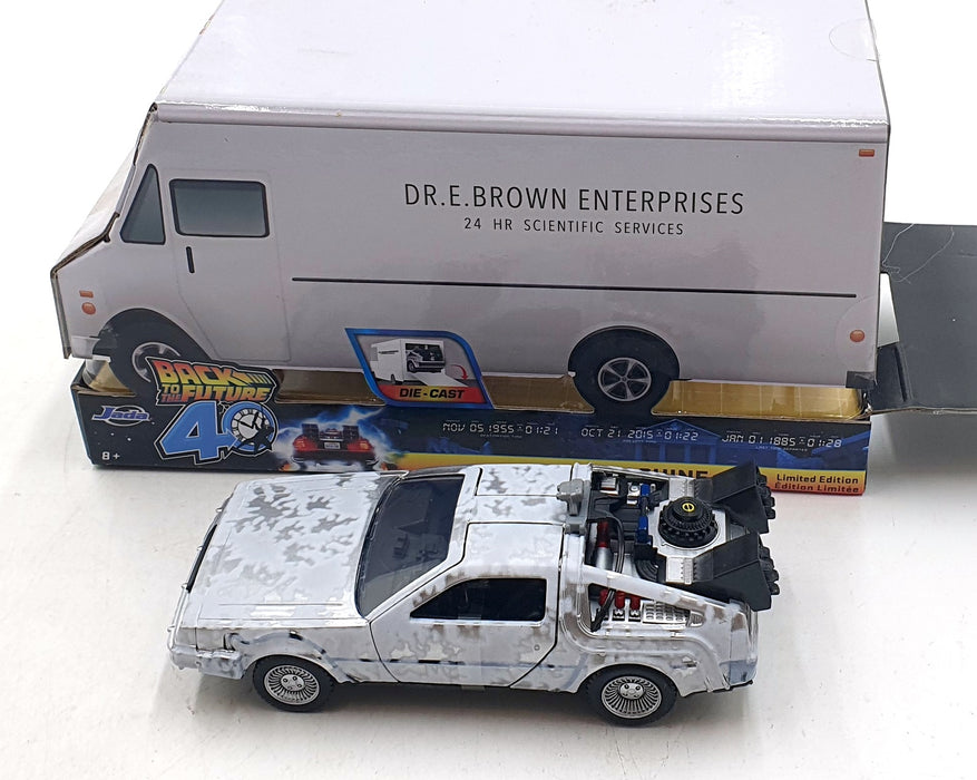 Jada 1/32 Scale 36848 Back To The Future Delorean Frost TM In Truck Box 40th Ann