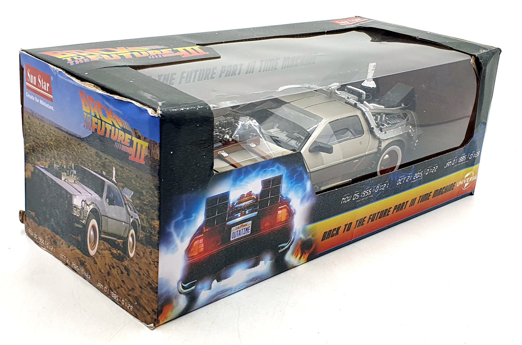 Sun Star 1/18 Scale Diecast 2712 Back To The Future Part 3 Time Machine Delorean