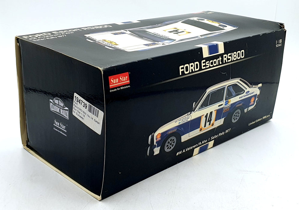 Sun Star 1/18 Scale 4491 Ford Escort MK2 RS 1800 Safari Rally 1977 #14 Vatenen