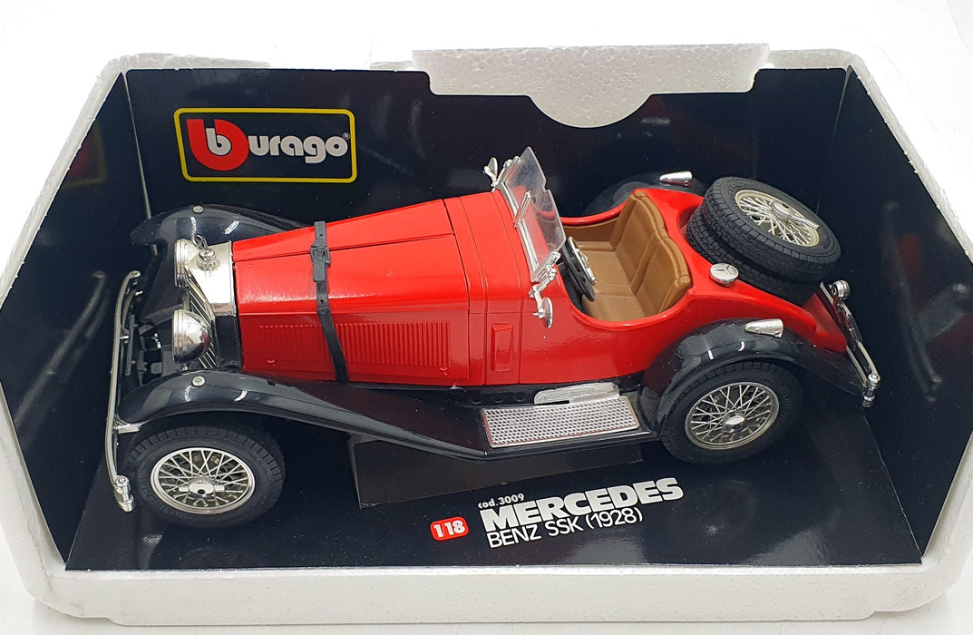 Burago 1/18 Scale Diecast 3009 - Mercedes Benz SSK 1928 Red Black