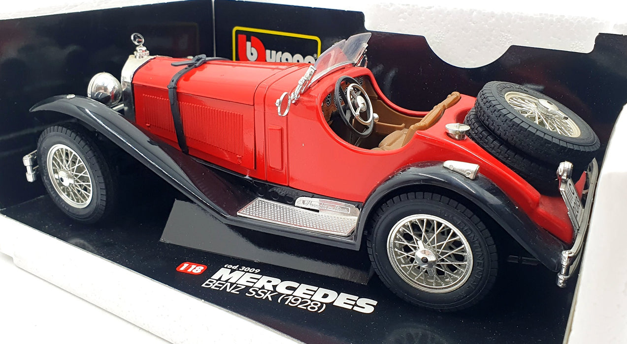 Burago 1/18 Scale Diecast 3009 - Mercedes Benz SSK 1928 Red Black