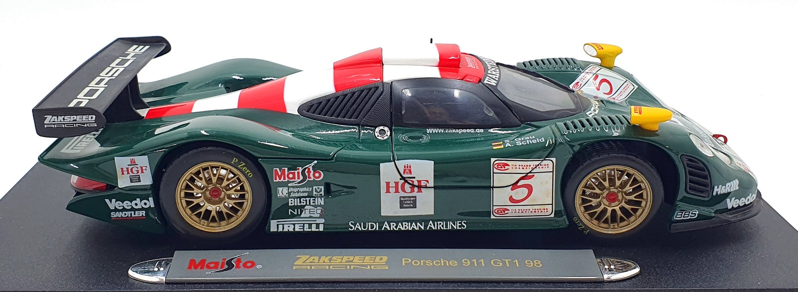 Maisto 1/18 Scale Diecast 56055 - Porsche 911 GT1 98 Zakspeed racing #5 Grau