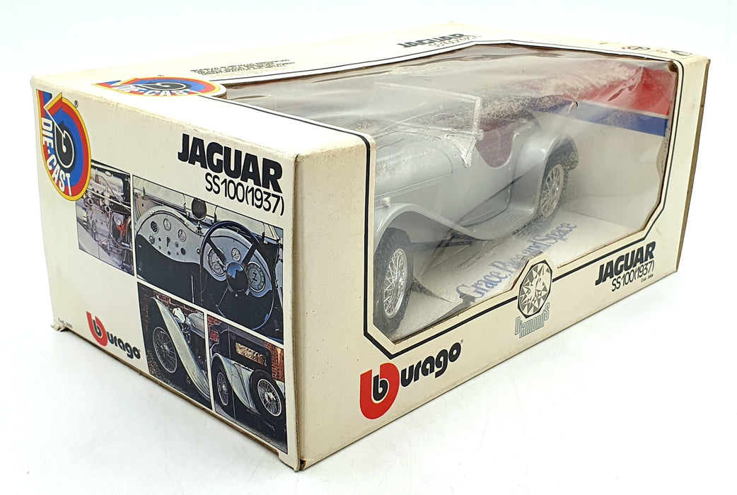 Burago 1/18 Scale Diecast 3006 - Jaguar SS100 - Silver/Red Seats