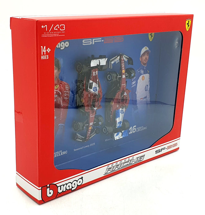 Burago 1/43 Scale 18-36856 Ferrari SF-25 F1 2025 #16 Miami/Seasonal Leclerc