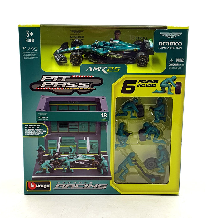 Burago 1/43 Scale 18-38460 - F1 Pit Pass 2025 Aston Martin AMR25 #18 Stroll