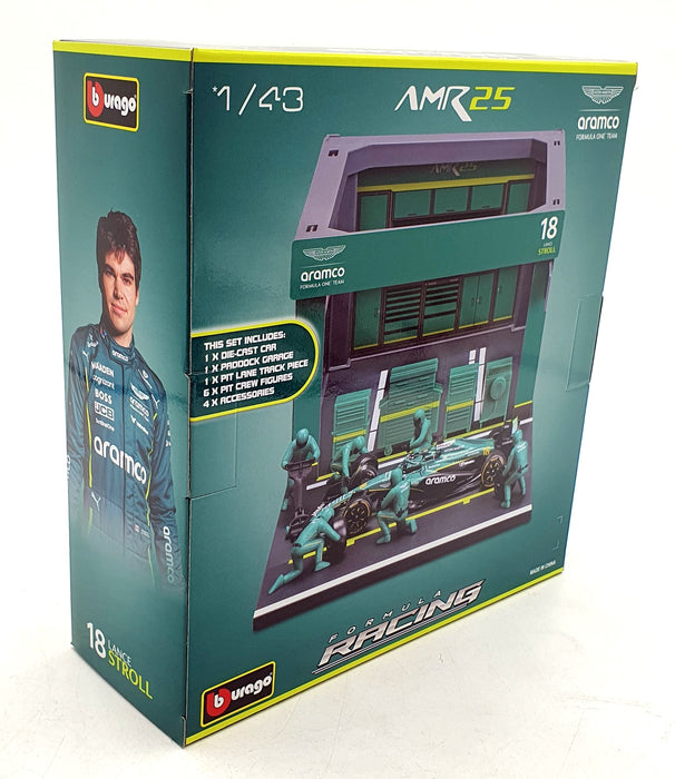 Burago 1/43 Scale 18-38460 - F1 Pit Pass 2025 Aston Martin AMR25 #18 Stroll