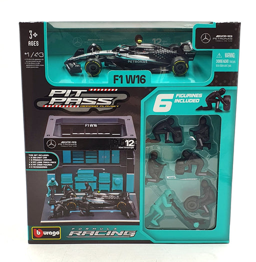 Burago 1/43 Scale 18-38458 - F1 Pit Pass Diorama 2025 Mercedes W16 #12 Antonelli