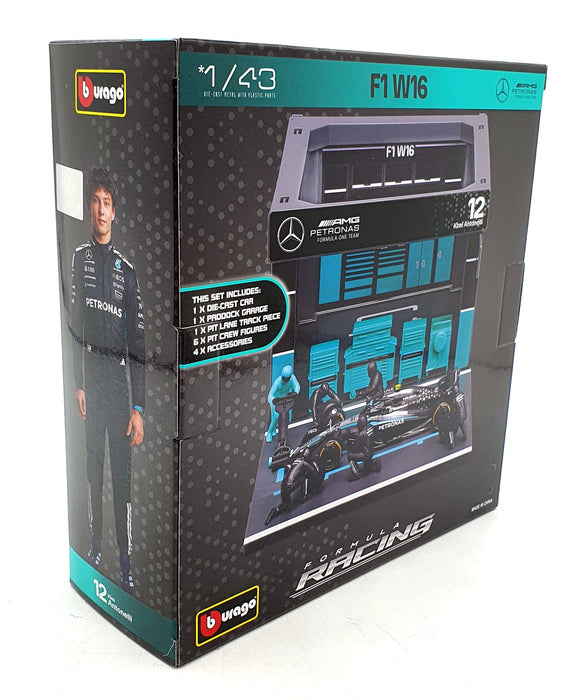 Burago 1/43 Scale 18-38458 - F1 Pit Pass Diorama 2025 Mercedes W16 #12 Antonelli