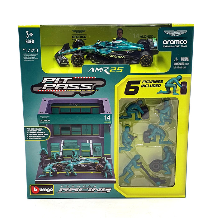 Burago 1/43 Scale 18-38460 - F1 Pit Pass 2025 Aston Martin AMR25 #14 Alonso