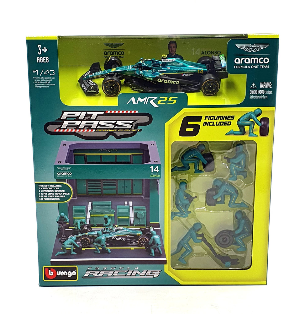 Burago 1/43 Scale 18-38460 - F1 Pit Pass 2025 Aston Martin AMR25 #14 Alonso
