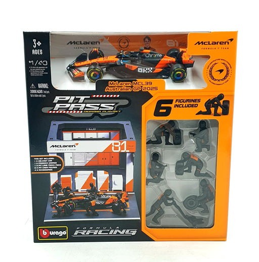 Burago 1/43 Scale 18-38457 F1 Pit Pass Diorama 2025 McLaren MCL39 #81 Piastri