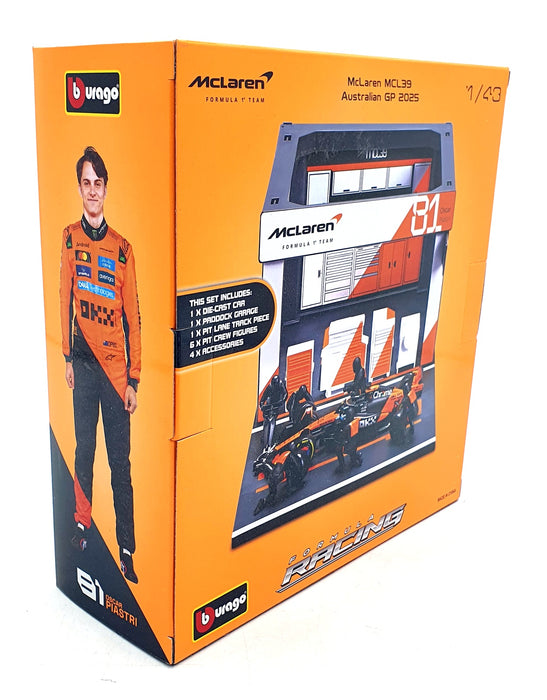 Burago 1/43 Scale 18-38457 F1 Pit Pass Diorama 2025 McLaren MCL39 #81 Piastri