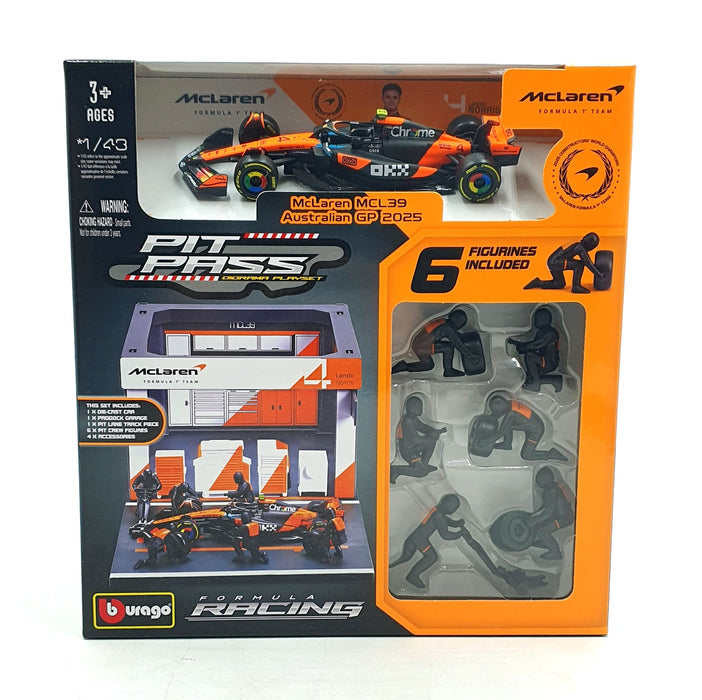 Burago 1/43 Scale 18-38457 F1 Pit Pass Diorama 2025 McLaren MCL39 #4 Norris
