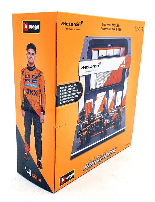 Burago 1/43 Scale 18-38457 F1 Pit Pass Diorama 2025 McLaren MCL39 #4 Norris