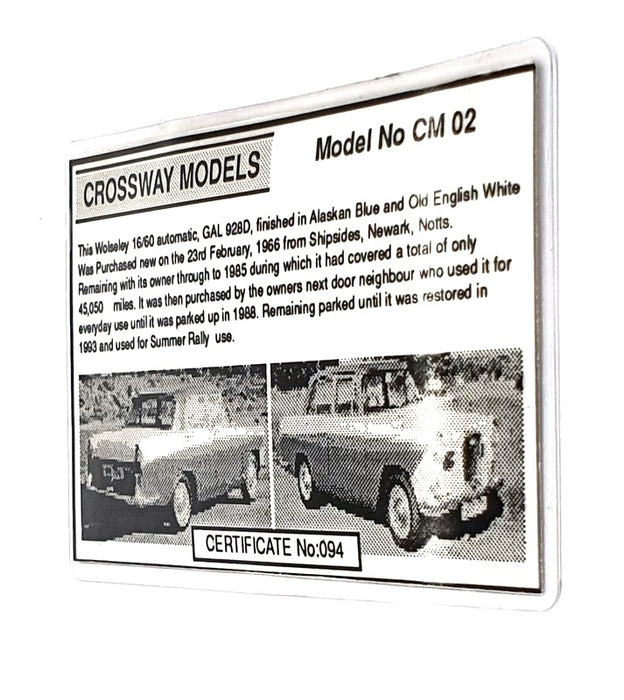 Crossway Models 1/43 Scale CM02 - 1961 Wolseley 16/60 - 1 of 100 ONLY