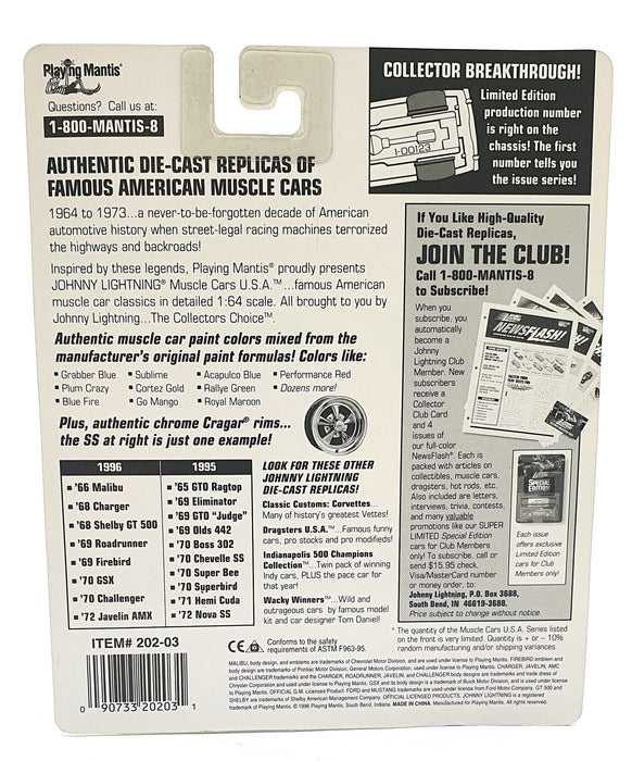 Johnny Lightning 1/64 Scale 202-03 Muscle Cars USA 1968 Ford Shelby GT-500 Gold