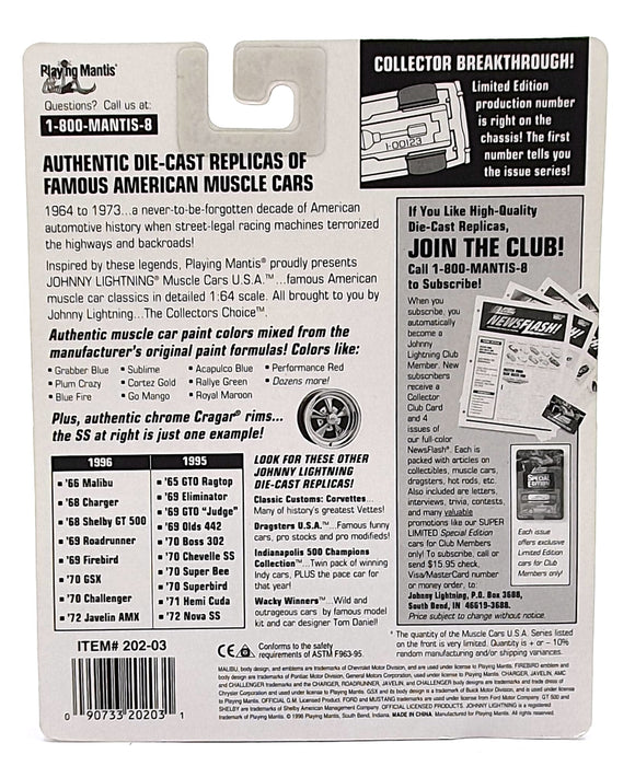 Johnny Lightning 1/64 Scale 202-03 Muscle Cars USA 1968 Dodge Challenger White