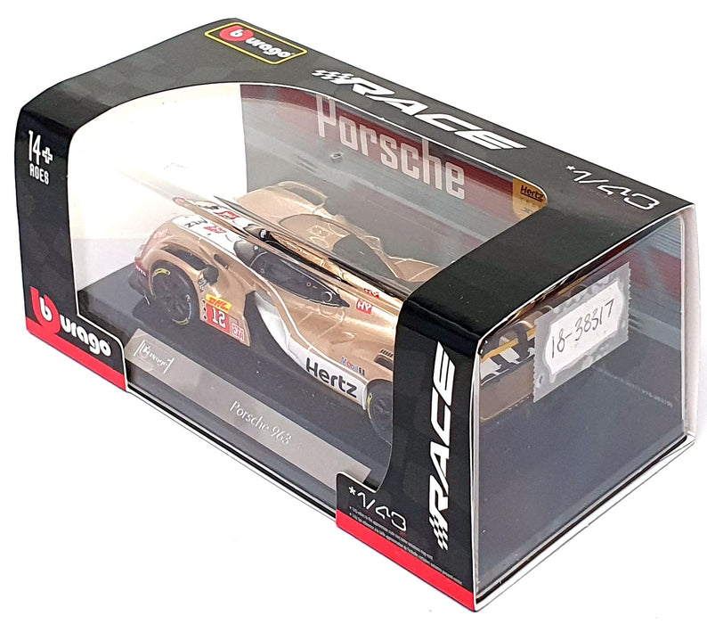 Burago 1/43 Scale 18-38317 - Porsche 963 #12 Hertz Team Jota - Gold/White