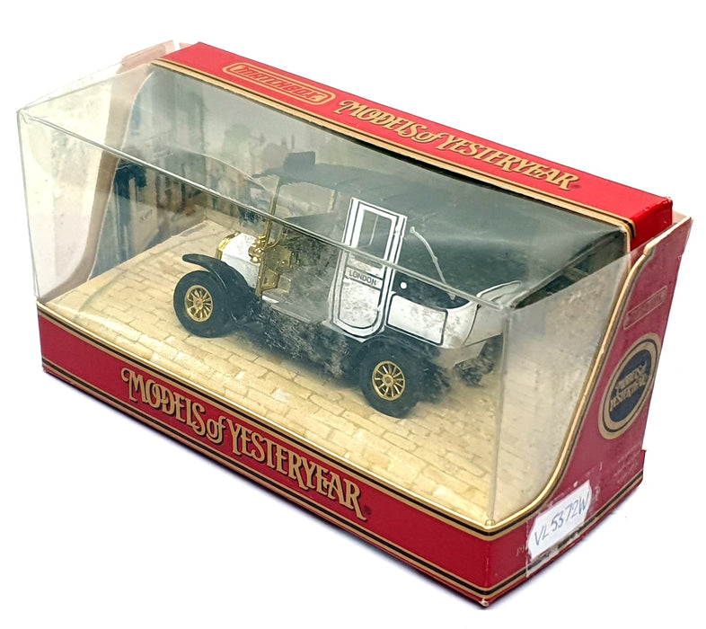 Matchbox Appx 9cm Long Diecast VL5372W - 1907 UNIC London Taxi - White/Black