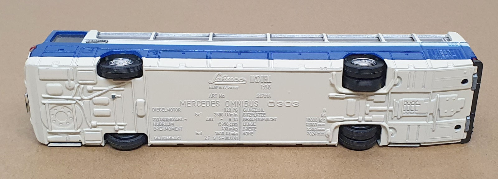 Schuco 1/66 Scale 317916 - Mercedes Benz Omnibus 0 303 - Blue/White