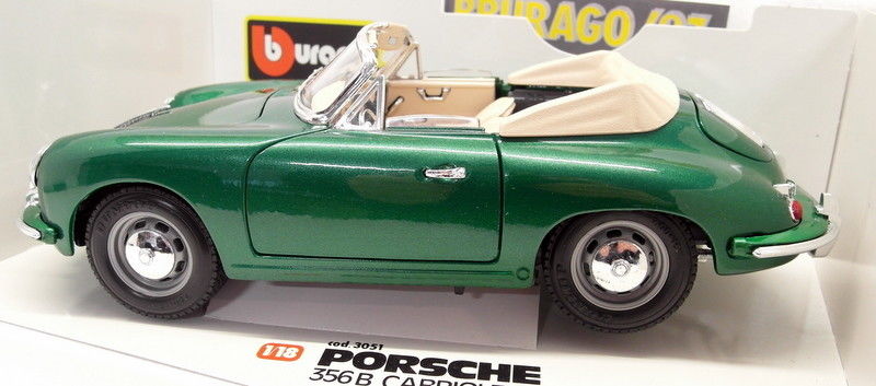 Burago 1/18 Scale Diecast 3051 Porsche 356B Cabriolet 1961 Met Green