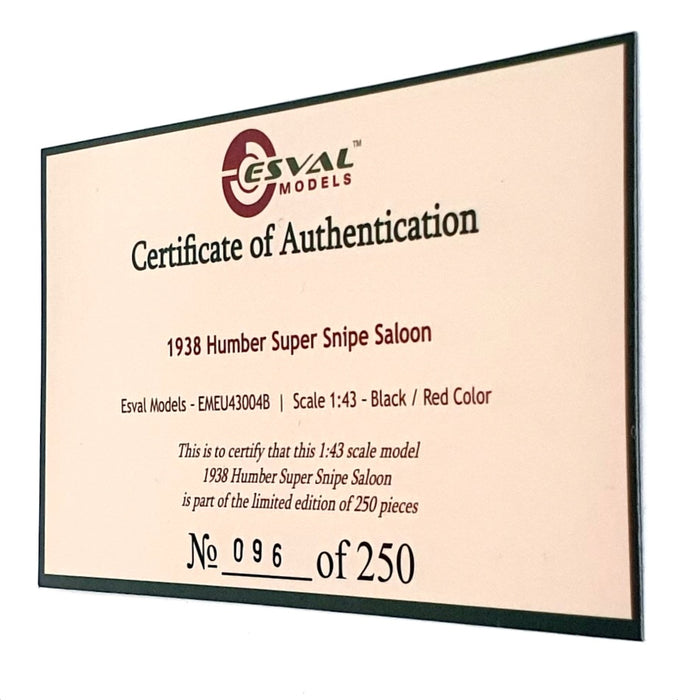 Esval Models 1/43 Scale EMEU43004B - 1938 Humber Super Snipe Saloon - Black/Red