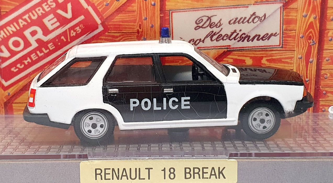 Norev 1/43 Scale Diecast CSK75 - Renault 18 Break Police Car - Black/White