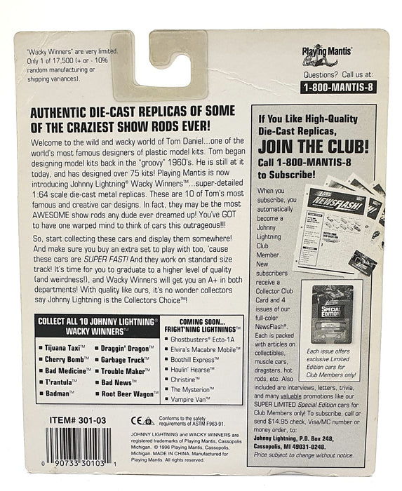 Johnny Lightning 1/64 Scale 301-03 - Wacky Winners Badman - Black