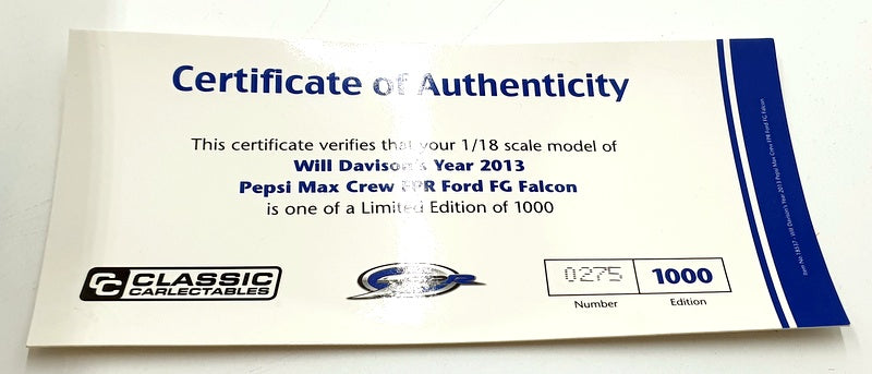 Classic Carlectables 1/18 Scale 18537 - Ford FG Falcon 2013 Pepsi Crew Davison's