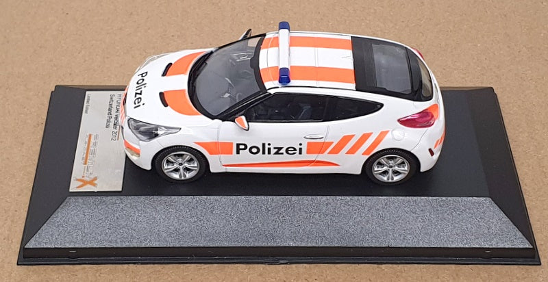 PremiumX 1/43 Scale PRD272 - 2012 Hyundai Veloster Swiss Polizei - White/Orange