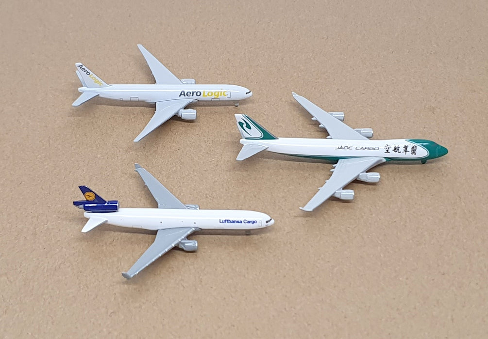 Herpa 1/1000 Scale 570329 - 3 Piece Boeing Cargo Set AeroLogic Jade Lufthansa