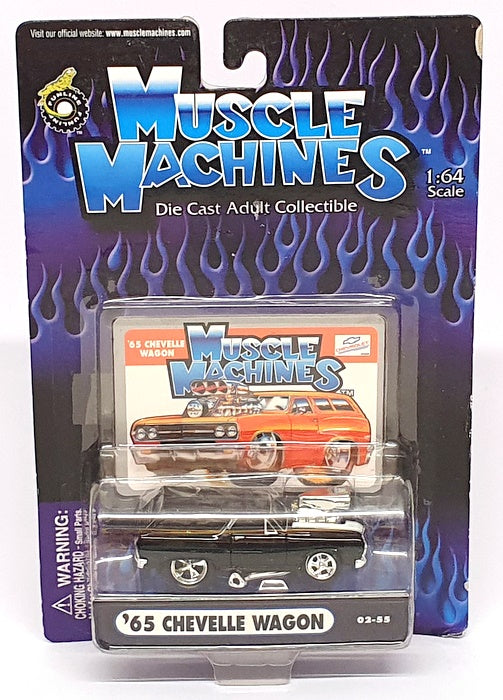 Muscle Machines 1/64 Scale 71161 02-55 - 1965 Chevy Chevelle Wagon - Black