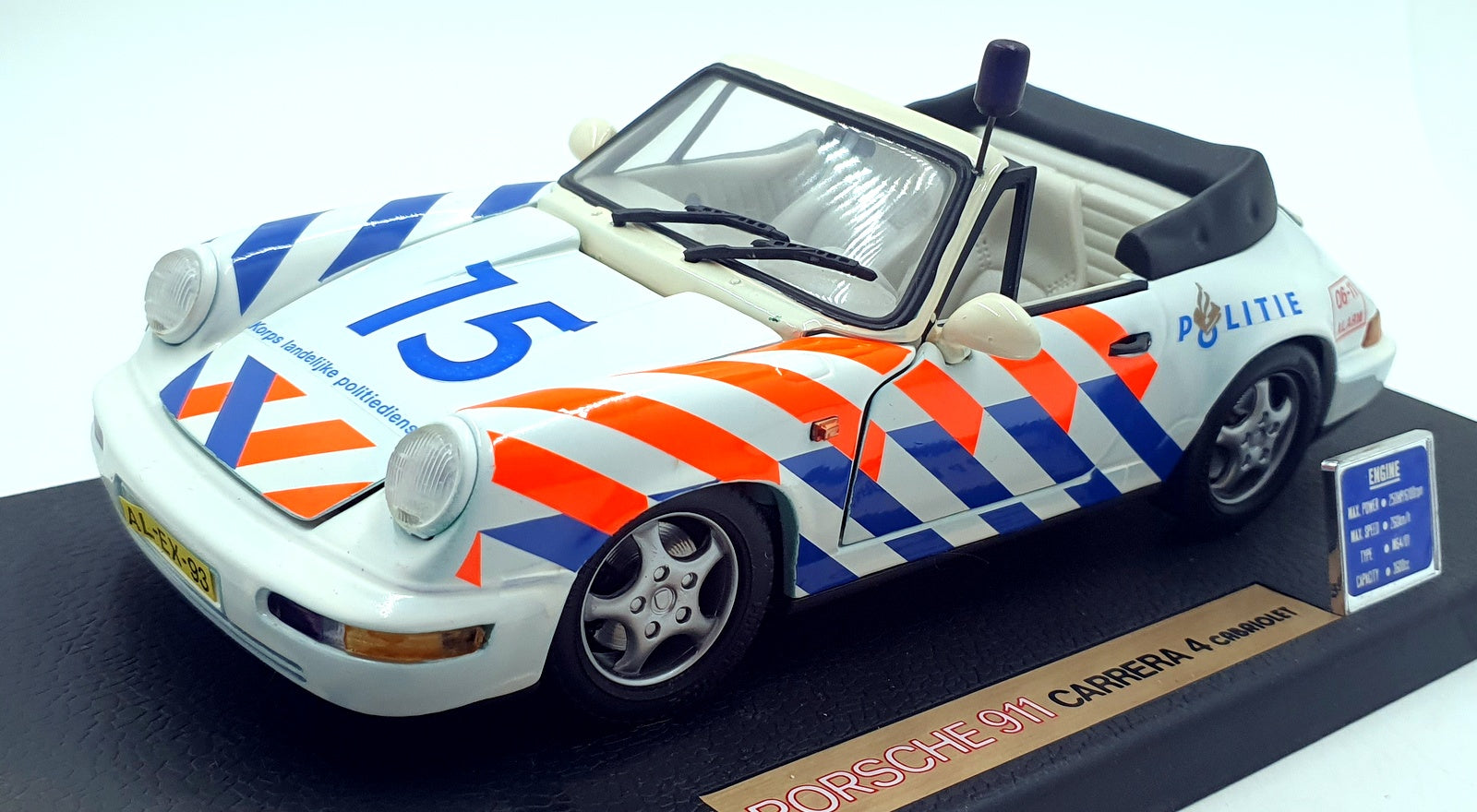 Anson 1/18 Scale Diecast 30309-W - Porsche 911 Carrera 4 Cabriolet - Police