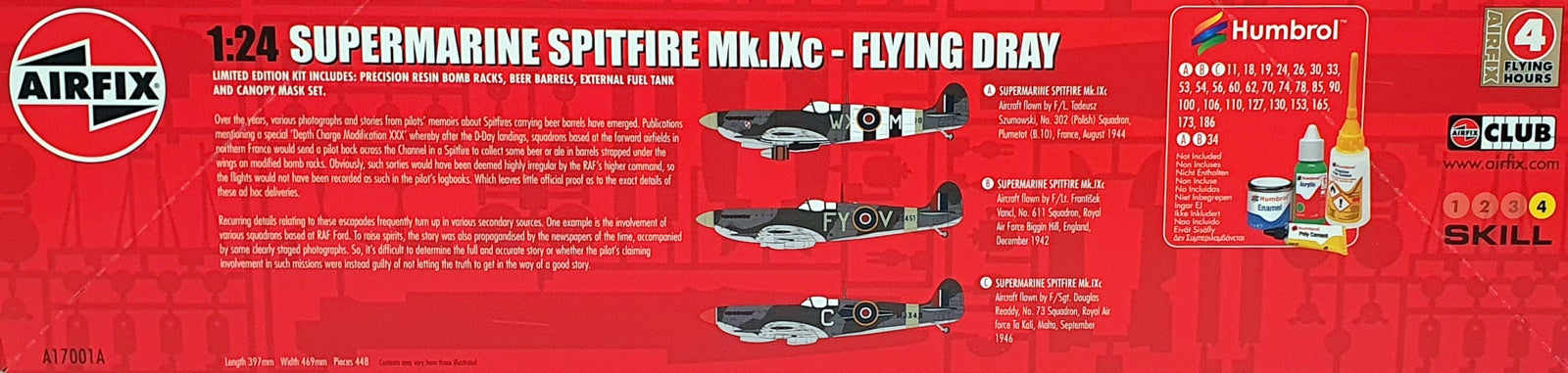 Airfix 1/24 Scale Kit A17001A - Supermarine Spitfire Mk.IXc Aircraft Flying Dray