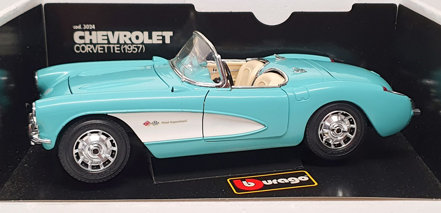 Burago 1/18 Scale Diecast 3024 - 1957 Chevrolet Corvette - Turquoise/White