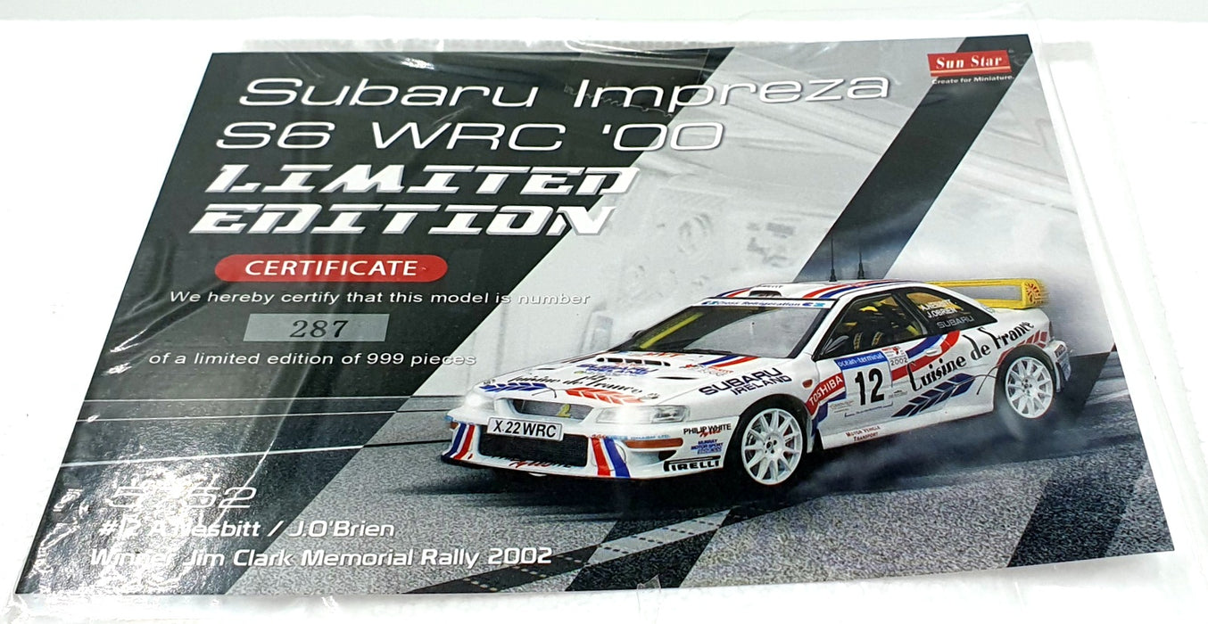 Sun Star 1/18 Diecast 5752 - Subaru Imprezza S6 WRC '00 #12 1st JC Rally 2002