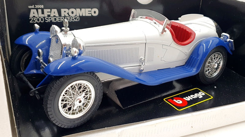 Burago 1/18 Scale Diecast 3008 Alfa Romeo 2300 Spider 1932 White Blue